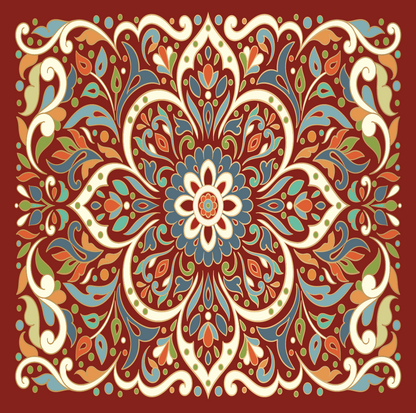 Mosaic Floral Pattern on Red Background