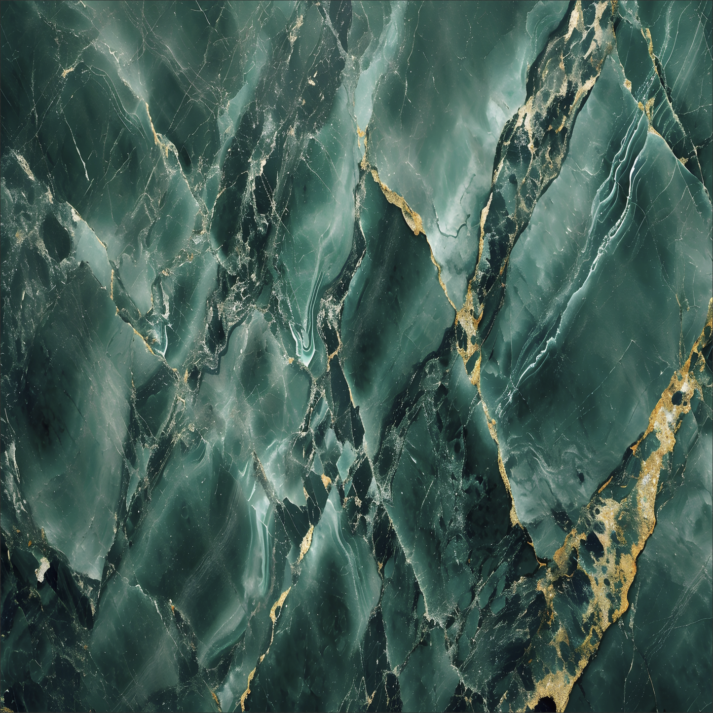 Green Marble with White and Gold Streaks
