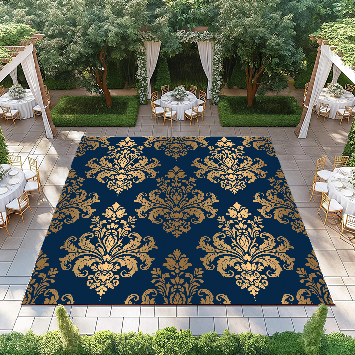 Gold Damask Pattern on Dark Blue