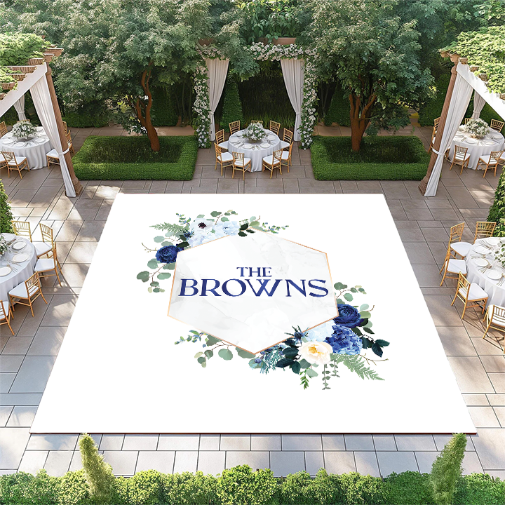 Hexagon with Blue Flower Monogram