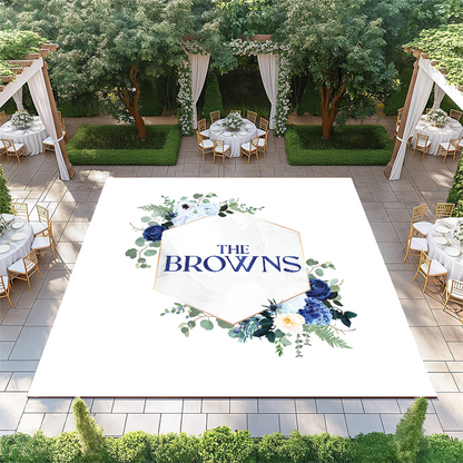 Hexagon with Blue Flower Monogram