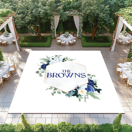 Hexagon with Blue Flower Monogram