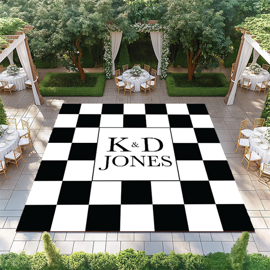 Monogram on Black and White Checkerboard