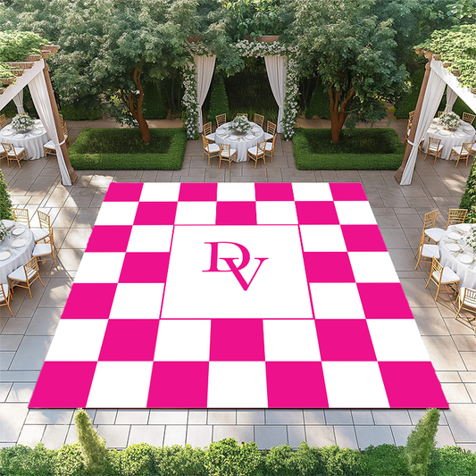 Monogram on Pink and White Checkerboard
